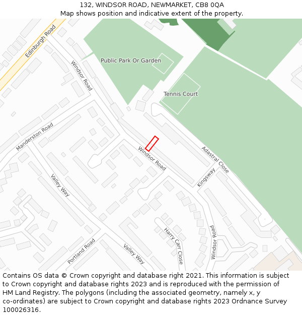 132, WINDSOR ROAD, NEWMARKET, CB8 0QA: Location map and indicative extent of plot