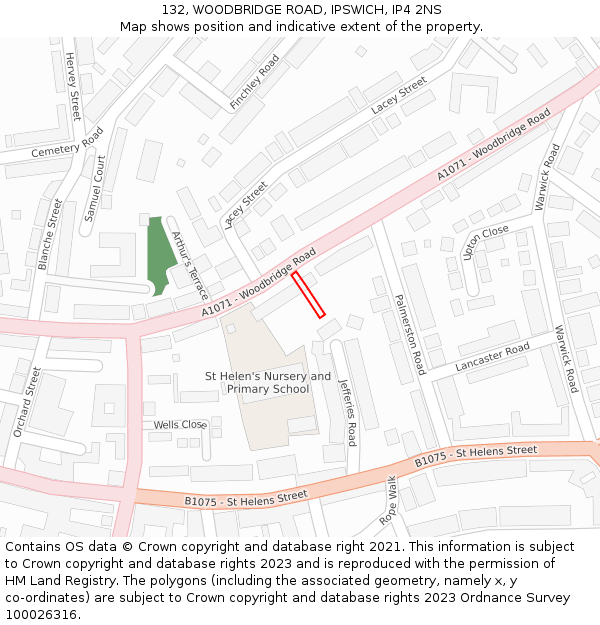 132, WOODBRIDGE ROAD, IPSWICH, IP4 2NS: Location map and indicative extent of plot