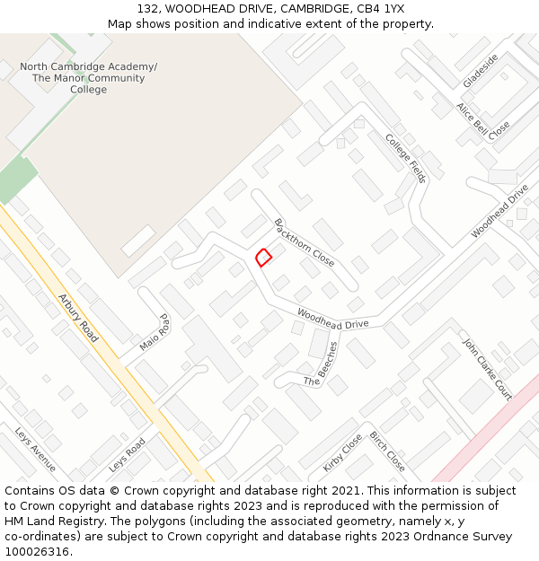 132, WOODHEAD DRIVE, CAMBRIDGE, CB4 1YX: Location map and indicative extent of plot