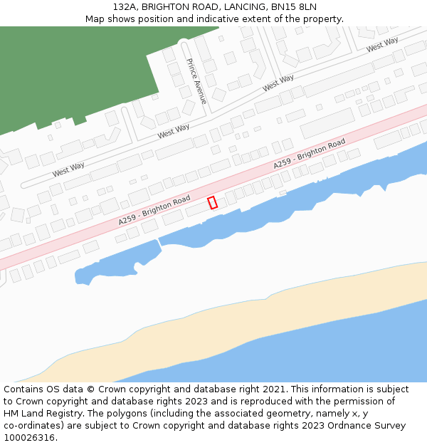 132A, BRIGHTON ROAD, LANCING, BN15 8LN: Location map and indicative extent of plot