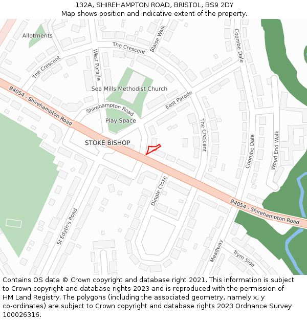 132A, SHIREHAMPTON ROAD, BRISTOL, BS9 2DY: Location map and indicative extent of plot