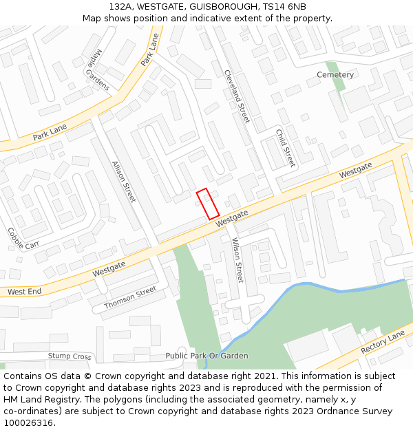 132A, WESTGATE, GUISBOROUGH, TS14 6NB: Location map and indicative extent of plot