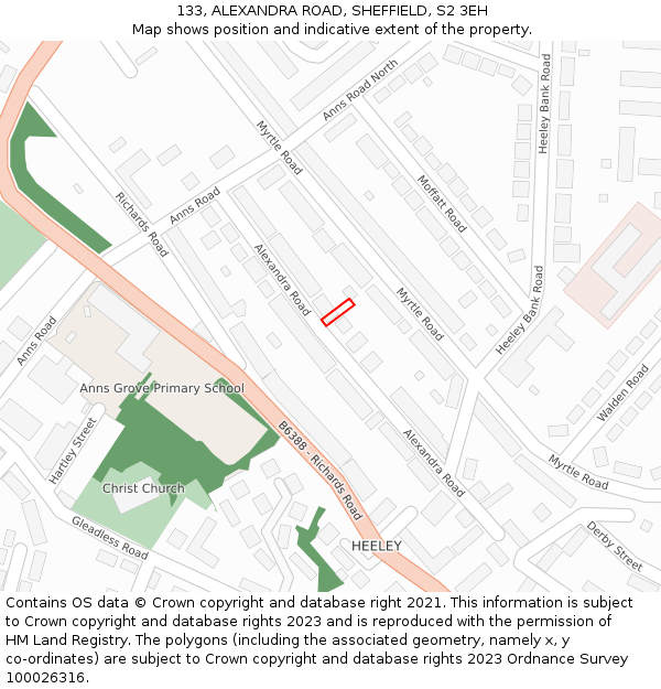 133, ALEXANDRA ROAD, SHEFFIELD, S2 3EH: Location map and indicative extent of plot
