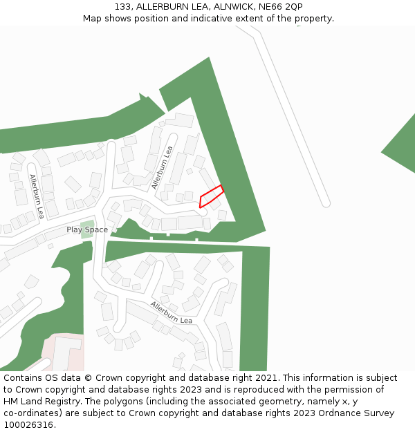 133, ALLERBURN LEA, ALNWICK, NE66 2QP: Location map and indicative extent of plot