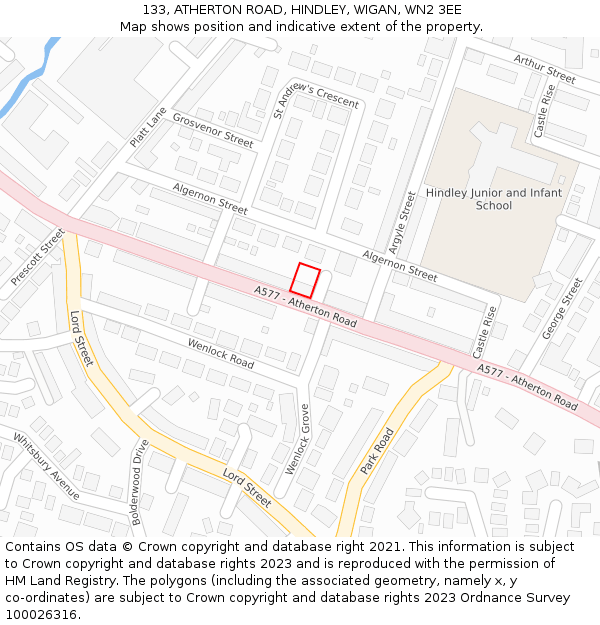 133, ATHERTON ROAD, HINDLEY, WIGAN, WN2 3EE: Location map and indicative extent of plot