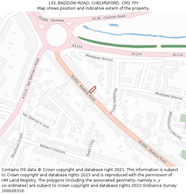 133, BADDOW ROAD, CHELMSFORD, CM2 7PY: Location map and indicative extent of plot