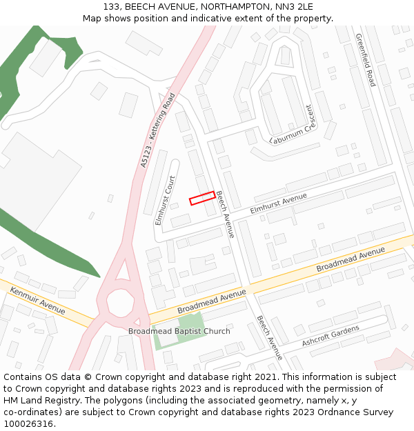 133, BEECH AVENUE, NORTHAMPTON, NN3 2LE: Location map and indicative extent of plot