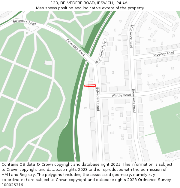 133, BELVEDERE ROAD, IPSWICH, IP4 4AH: Location map and indicative extent of plot