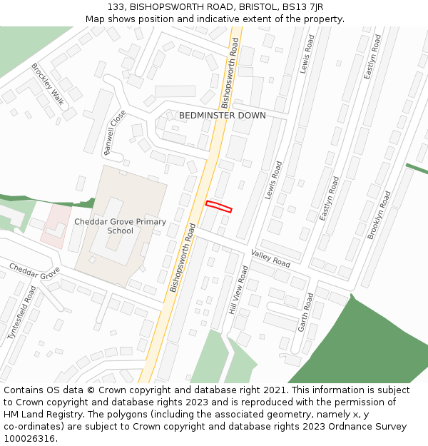 133, BISHOPSWORTH ROAD, BRISTOL, BS13 7JR: Location map and indicative extent of plot