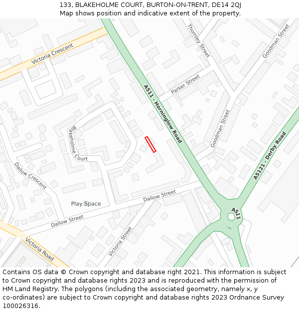 133, BLAKEHOLME COURT, BURTON-ON-TRENT, DE14 2QJ: Location map and indicative extent of plot