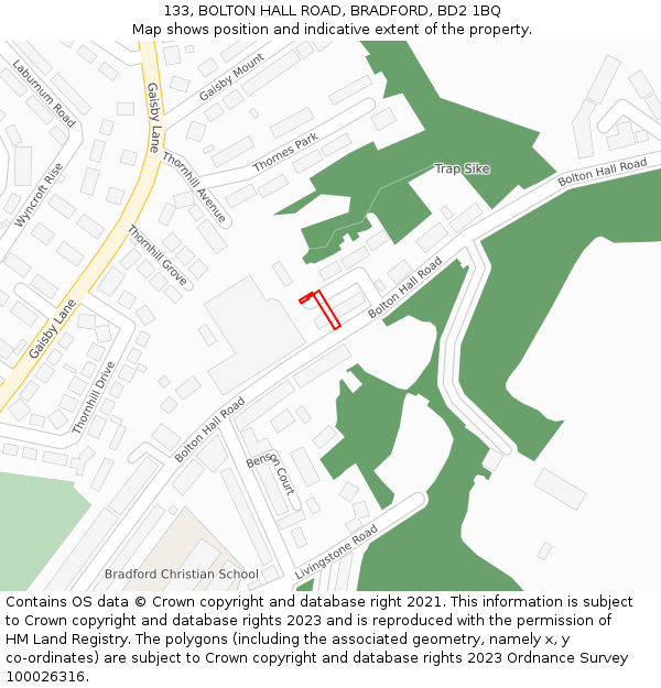 133, BOLTON HALL ROAD, BRADFORD, BD2 1BQ: Location map and indicative extent of plot