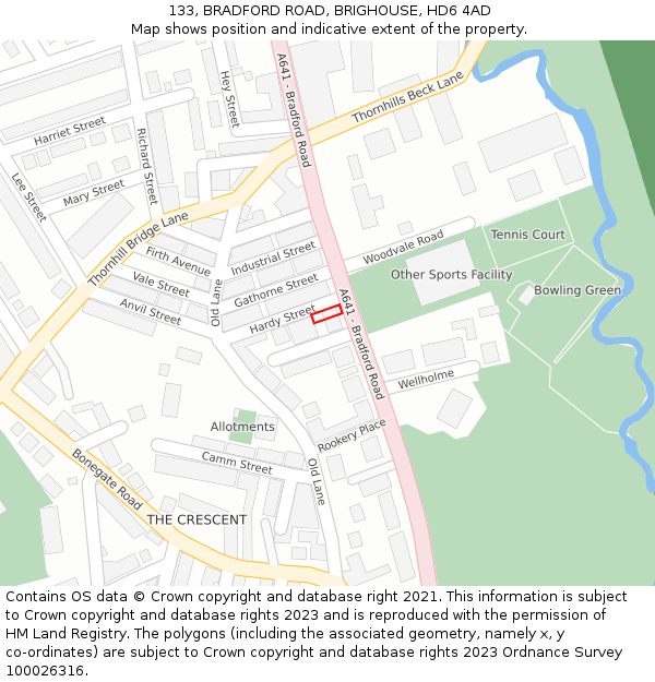 133, BRADFORD ROAD, BRIGHOUSE, HD6 4AD: Location map and indicative extent of plot