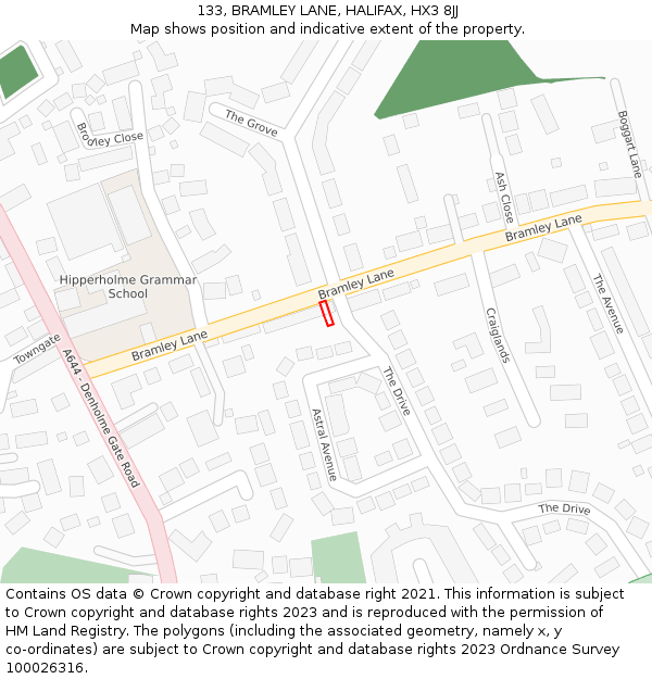 133, BRAMLEY LANE, HALIFAX, HX3 8JJ: Location map and indicative extent of plot