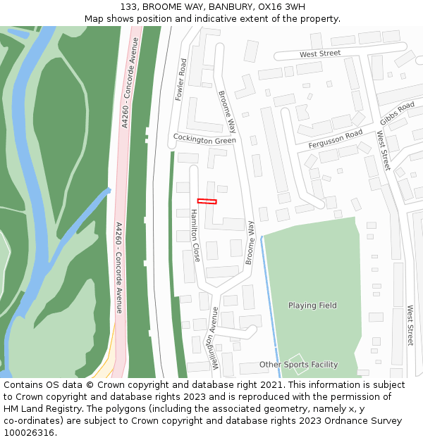 133, BROOME WAY, BANBURY, OX16 3WH: Location map and indicative extent of plot