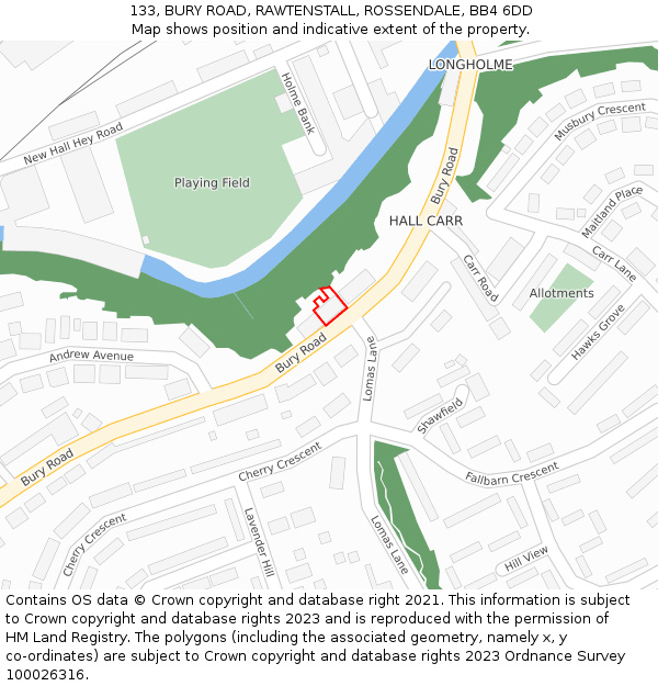 133, BURY ROAD, RAWTENSTALL, ROSSENDALE, BB4 6DD: Location map and indicative extent of plot