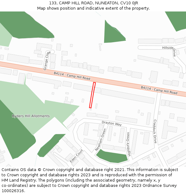 133, CAMP HILL ROAD, NUNEATON, CV10 0JR: Location map and indicative extent of plot