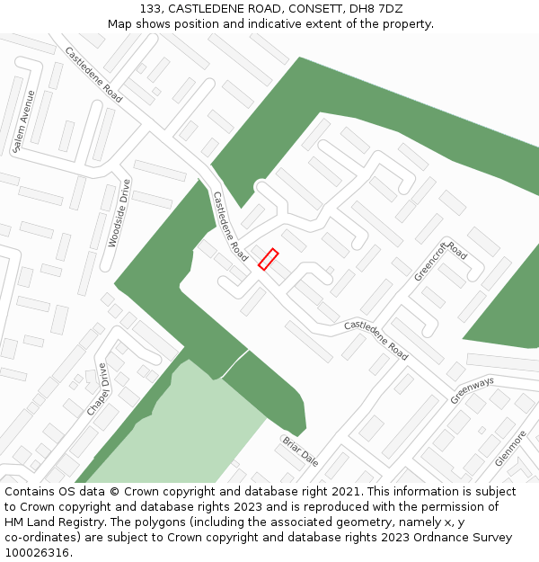 133, CASTLEDENE ROAD, CONSETT, DH8 7DZ: Location map and indicative extent of plot