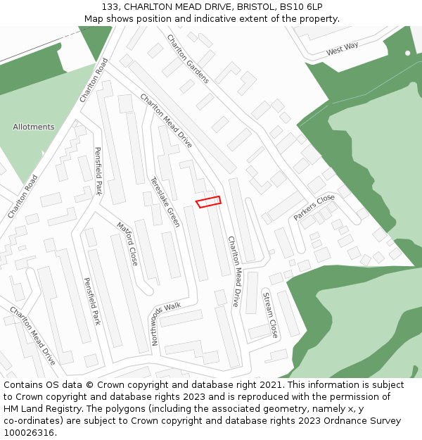 133, CHARLTON MEAD DRIVE, BRISTOL, BS10 6LP: Location map and indicative extent of plot