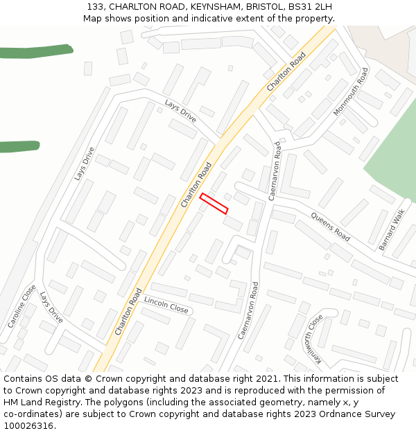 133, CHARLTON ROAD, KEYNSHAM, BRISTOL, BS31 2LH: Location map and indicative extent of plot