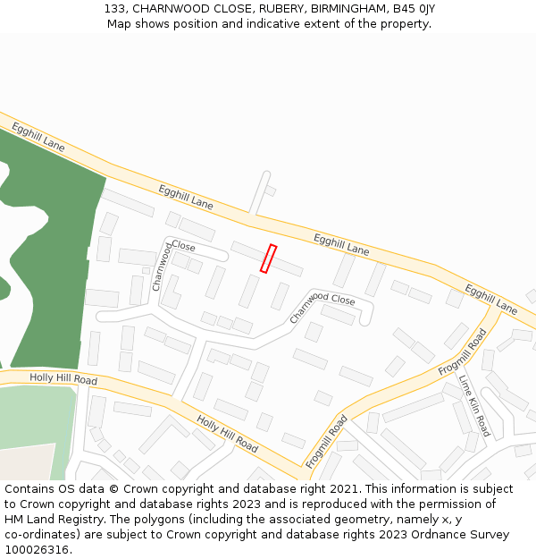 133, CHARNWOOD CLOSE, RUBERY, BIRMINGHAM, B45 0JY: Location map and indicative extent of plot