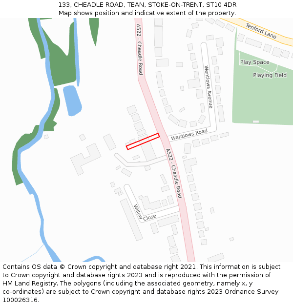 133, CHEADLE ROAD, TEAN, STOKE-ON-TRENT, ST10 4DR: Location map and indicative extent of plot