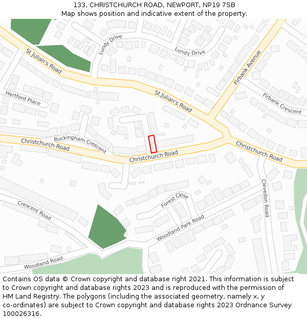 133, CHRISTCHURCH ROAD, NEWPORT, NP19 7SB: Location map and indicative extent of plot