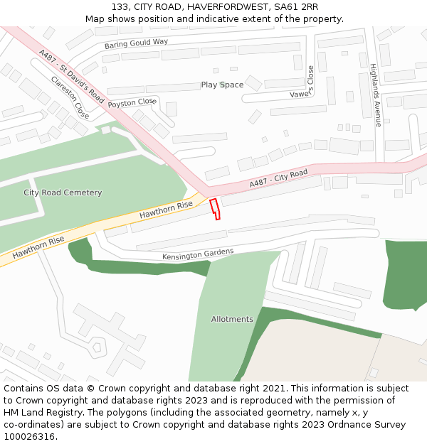 133, CITY ROAD, HAVERFORDWEST, SA61 2RR: Location map and indicative extent of plot