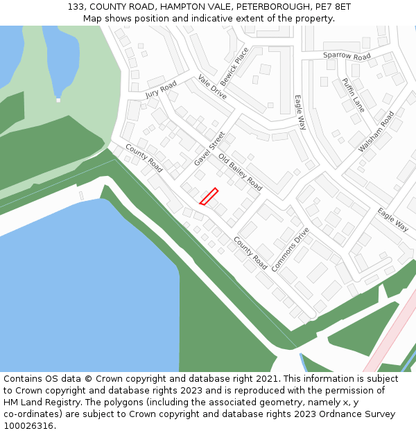 133, COUNTY ROAD, HAMPTON VALE, PETERBOROUGH, PE7 8ET: Location map and indicative extent of plot