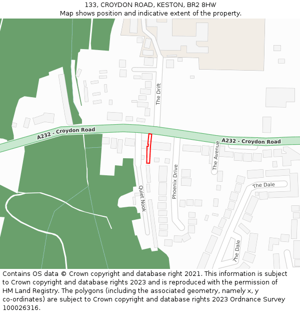 133, CROYDON ROAD, KESTON, BR2 8HW: Location map and indicative extent of plot