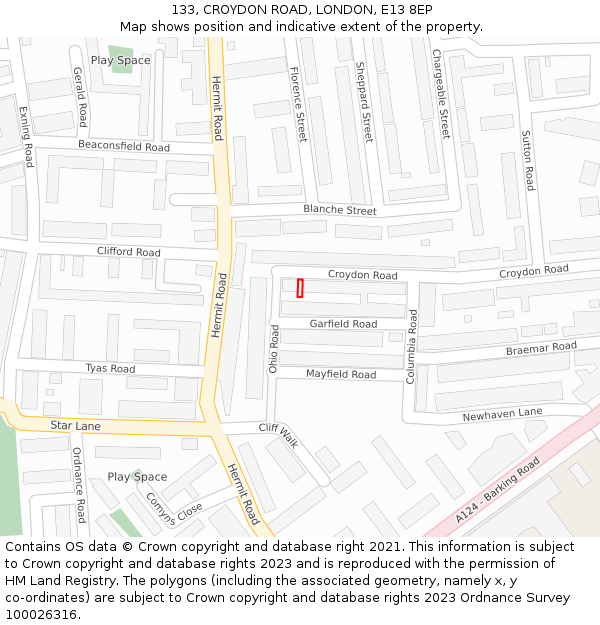 133, CROYDON ROAD, LONDON, E13 8EP: Location map and indicative extent of plot
