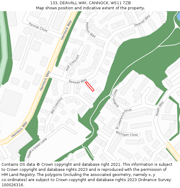 133, DEAVALL WAY, CANNOCK, WS11 7ZB: Location map and indicative extent of plot