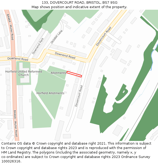 133, DOVERCOURT ROAD, BRISTOL, BS7 9SG: Location map and indicative extent of plot