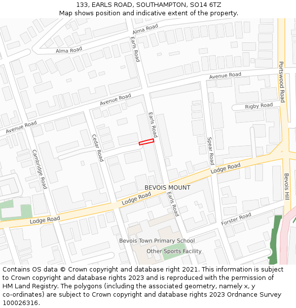 133, EARLS ROAD, SOUTHAMPTON, SO14 6TZ: Location map and indicative extent of plot