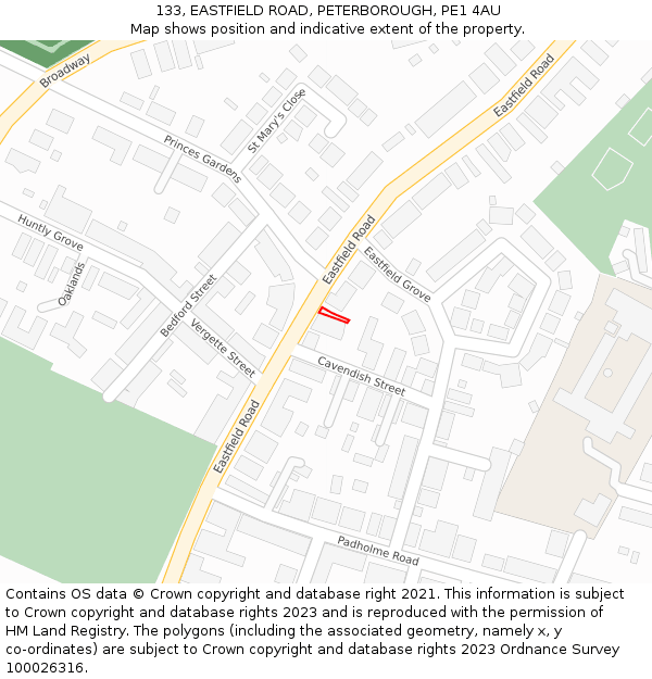 133, EASTFIELD ROAD, PETERBOROUGH, PE1 4AU: Location map and indicative extent of plot