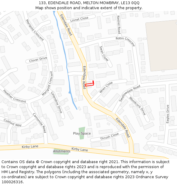 133, EDENDALE ROAD, MELTON MOWBRAY, LE13 0QQ: Location map and indicative extent of plot