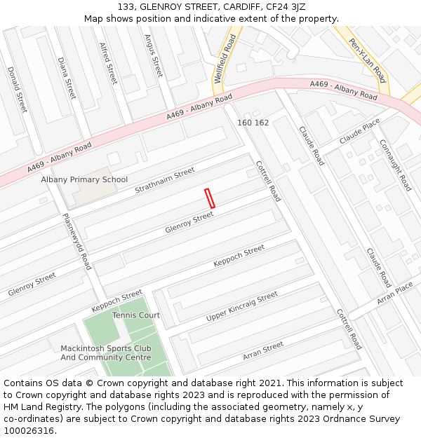 133, GLENROY STREET, CARDIFF, CF24 3JZ: Location map and indicative extent of plot