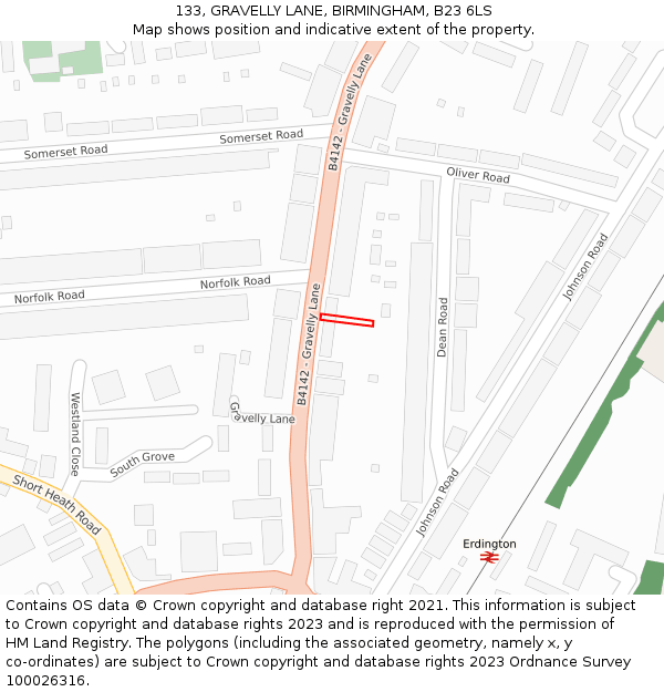 133, GRAVELLY LANE, BIRMINGHAM, B23 6LS: Location map and indicative extent of plot