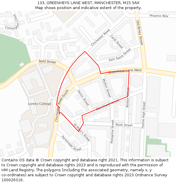 133, GREENHEYS LANE WEST, MANCHESTER, M15 5AX: Location map and indicative extent of plot