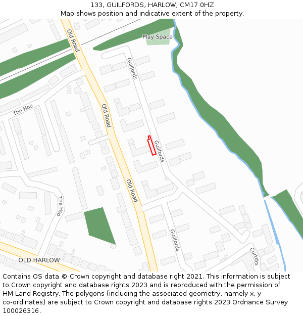 133, GUILFORDS, HARLOW, CM17 0HZ: Location map and indicative extent of plot
