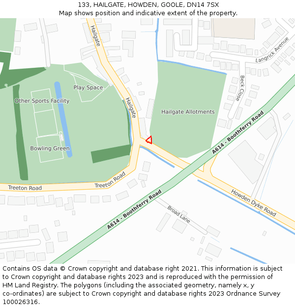 133, HAILGATE, HOWDEN, GOOLE, DN14 7SX: Location map and indicative extent of plot
