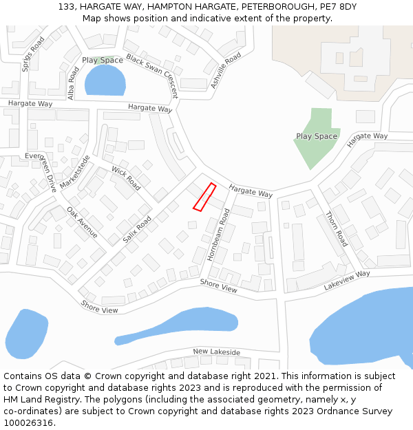 133, HARGATE WAY, HAMPTON HARGATE, PETERBOROUGH, PE7 8DY: Location map and indicative extent of plot