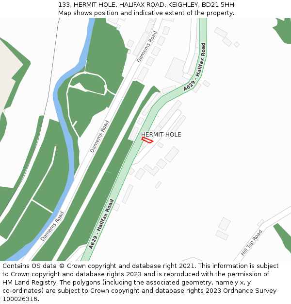 133, HERMIT HOLE, HALIFAX ROAD, KEIGHLEY, BD21 5HH: Location map and indicative extent of plot