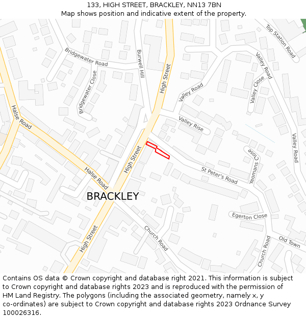 133, HIGH STREET, BRACKLEY, NN13 7BN: Location map and indicative extent of plot