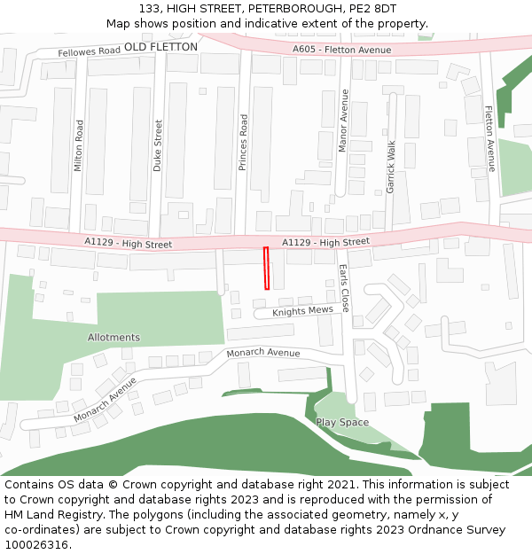 133, HIGH STREET, PETERBOROUGH, PE2 8DT: Location map and indicative extent of plot