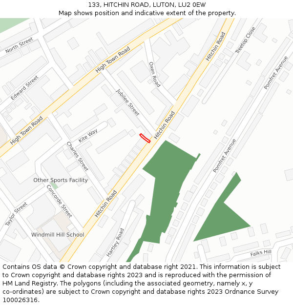 133, HITCHIN ROAD, LUTON, LU2 0EW: Location map and indicative extent of plot