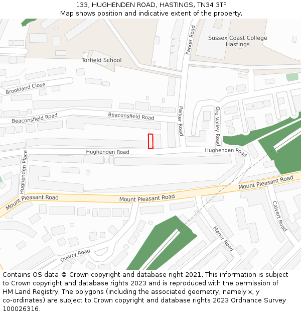 133, HUGHENDEN ROAD, HASTINGS, TN34 3TF: Location map and indicative extent of plot