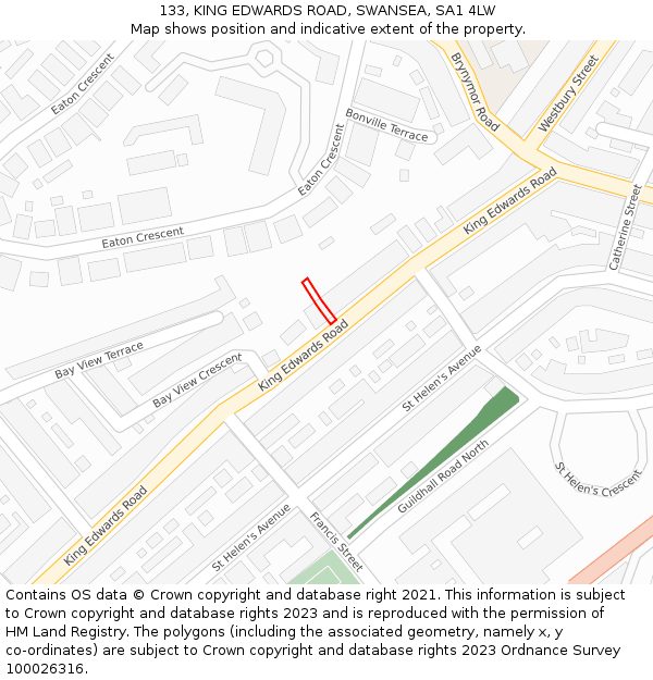 133, KING EDWARDS ROAD, SWANSEA, SA1 4LW: Location map and indicative extent of plot