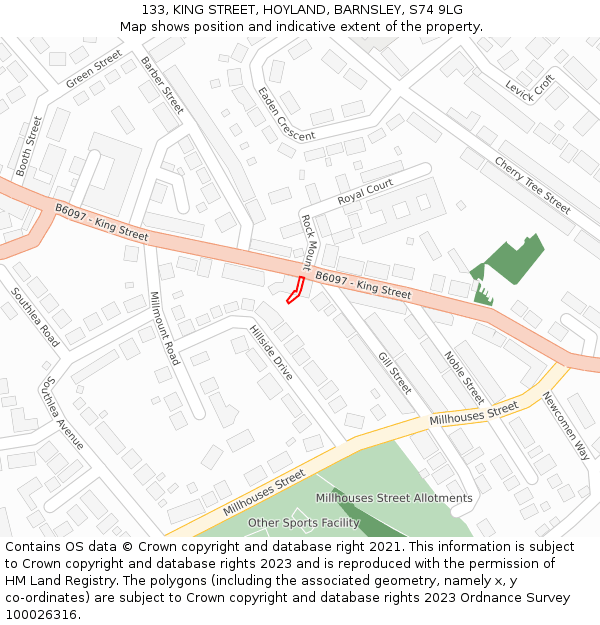133, KING STREET, HOYLAND, BARNSLEY, S74 9LG: Location map and indicative extent of plot