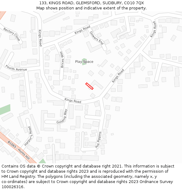 133, KINGS ROAD, GLEMSFORD, SUDBURY, CO10 7QX: Location map and indicative extent of plot