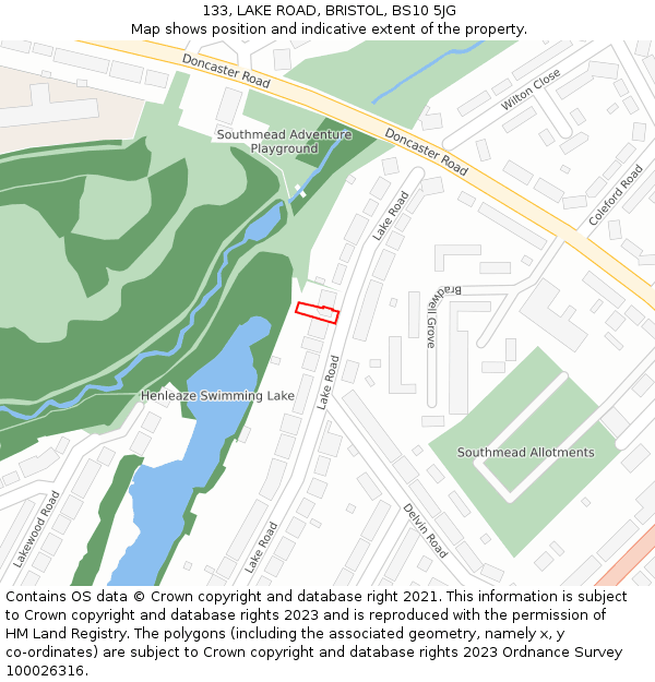 133, LAKE ROAD, BRISTOL, BS10 5JG: Location map and indicative extent of plot